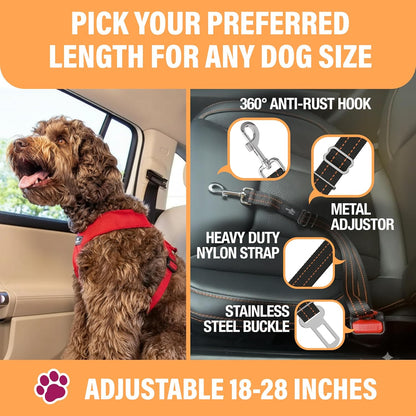 Orange Car Seat Belt for Dogs, Attaches to Harness & Collar, Adjustable 18" - 24" Travel Restraint System Fits Small - Large Pups for Safety & Comfort, Essential Pet Supplies & Accessories